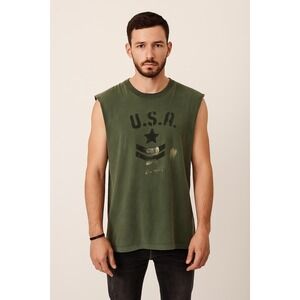 Vintage USA Military Army Green Cut Off‎ T-Shirt Men's Large Grunge Punk Biker